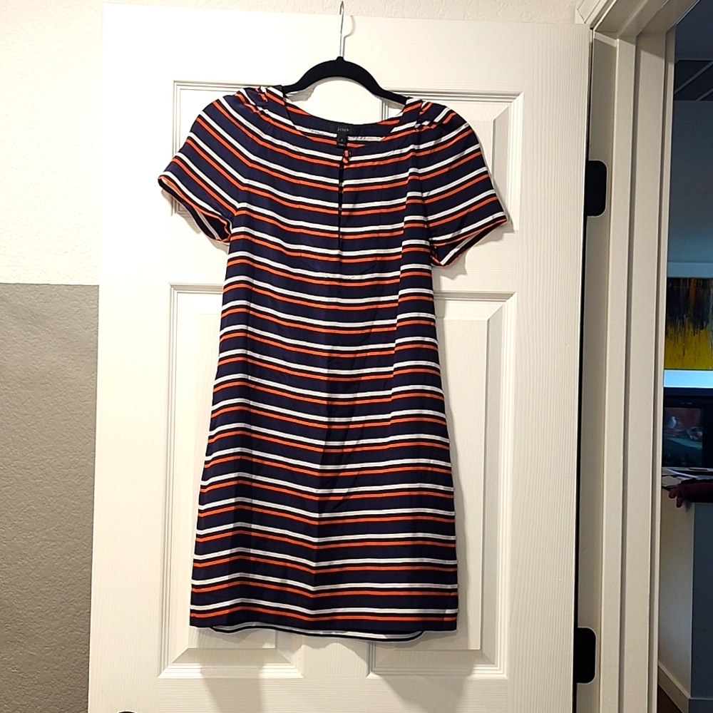 JCrew navy, orange and white silky dress (soie fabric) size 2